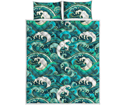 Deep Sea Wave Surfing Pattern Print Quilt Bed Set