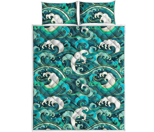 Deep Sea Wave Surfing Pattern Print Quilt Bed Set