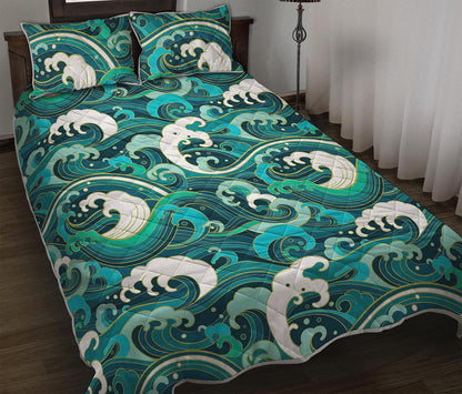 Deep Sea Wave Surfing Pattern Print Quilt Bed Set