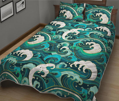 Deep Sea Wave Surfing Pattern Print Quilt Bed Set