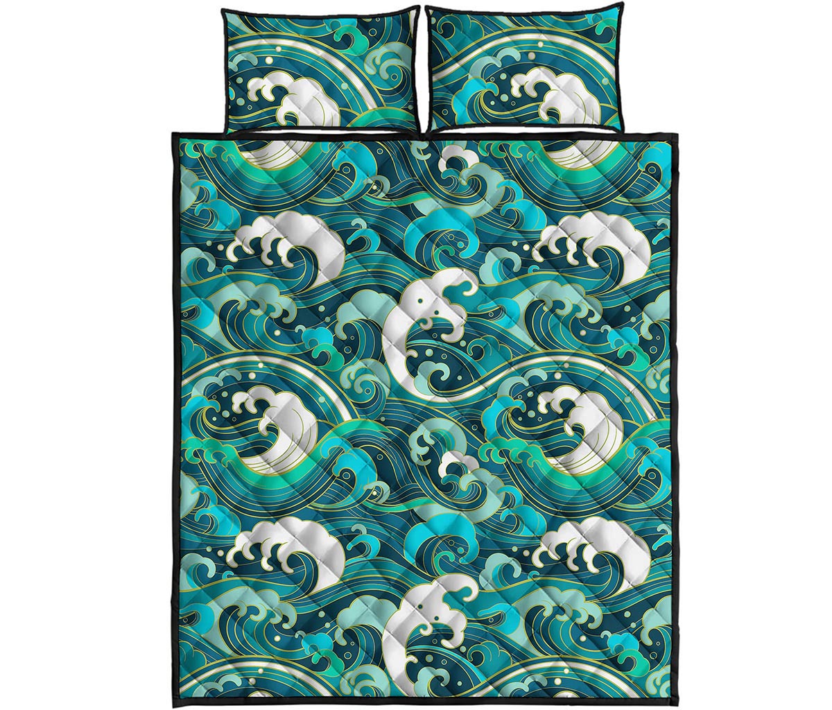 Deep Sea Wave Surfing Pattern Print Quilt Bed Set