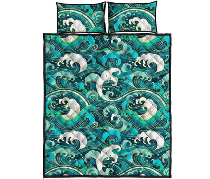 Deep Sea Wave Surfing Pattern Print Quilt Bed Set