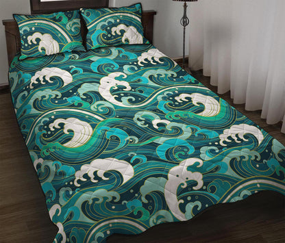 Deep Sea Wave Surfing Pattern Print Quilt Bed Set