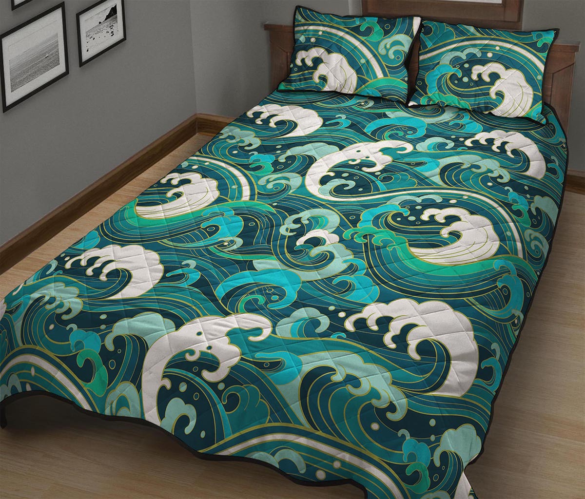 Deep Sea Wave Surfing Pattern Print Quilt Bed Set