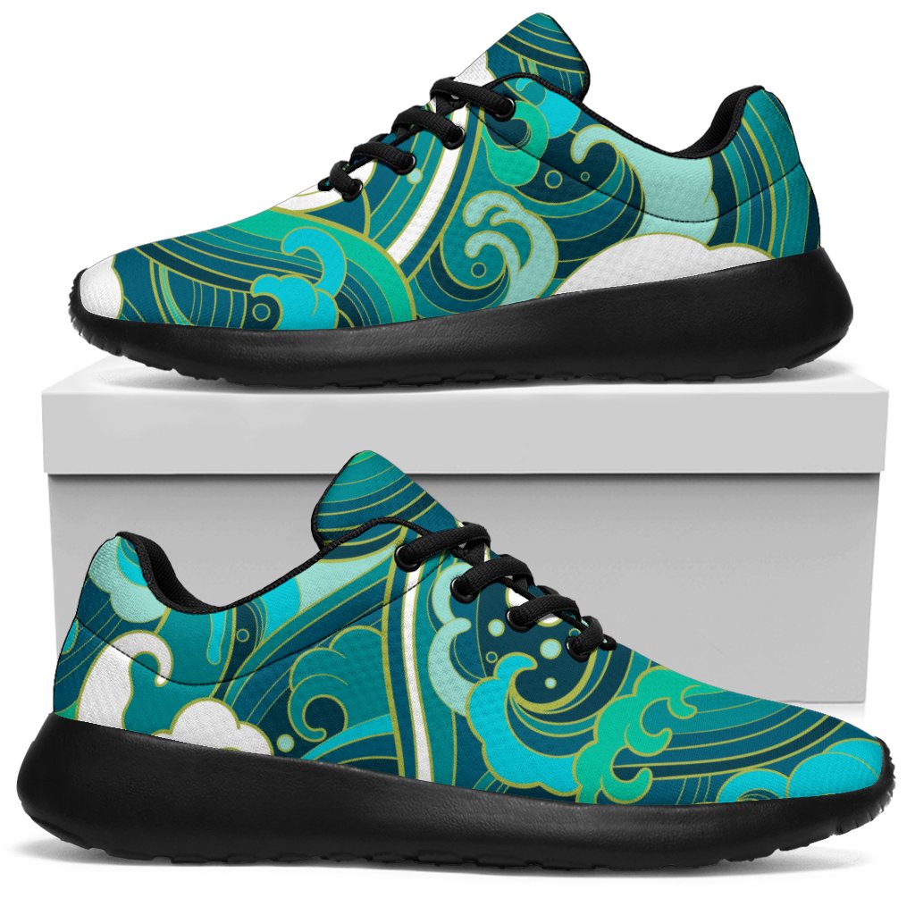 Deep Sea Wave Surfing Pattern Print Sport Shoes GearFrost