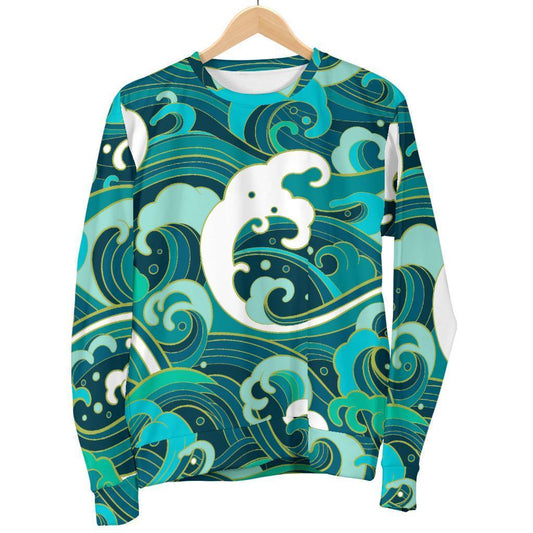 Deep Sea Wave Surfing Pattern Print Women's Crewneck Sweatshirt GearFrost