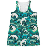 Deep Sea Wave Surfing Pattern Print Women's Racerback Tank Top