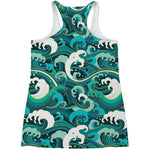 Deep Sea Wave Surfing Pattern Print Women's Racerback Tank Top