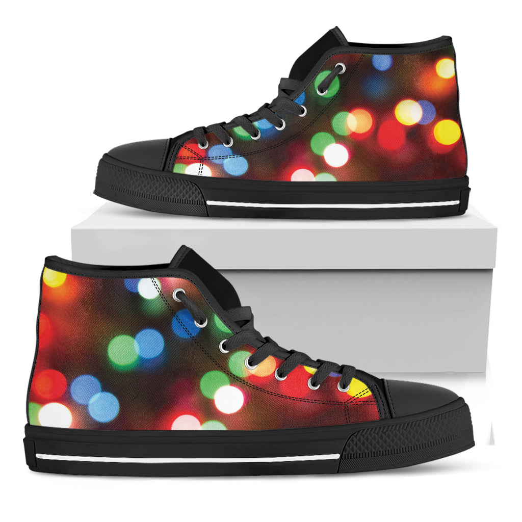 Defocused Christmas Lights Print Black High Top Shoes