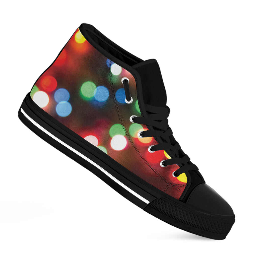 Defocused Christmas Lights Print Black High Top Shoes