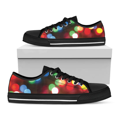 Defocused Christmas Lights Print Black Low Top Shoes