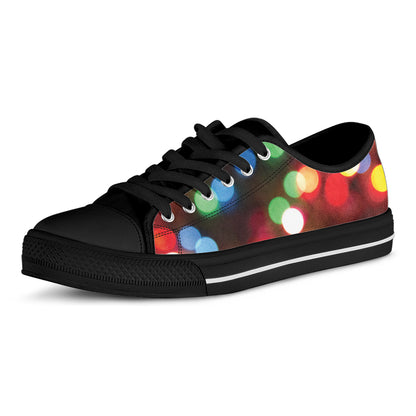 Defocused Christmas Lights Print Black Low Top Shoes