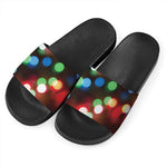 Defocused Christmas Lights Print Black Slide Sandals