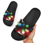 Defocused Christmas Lights Print Black Slide Sandals