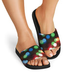Defocused Christmas Lights Print Black Slide Sandals