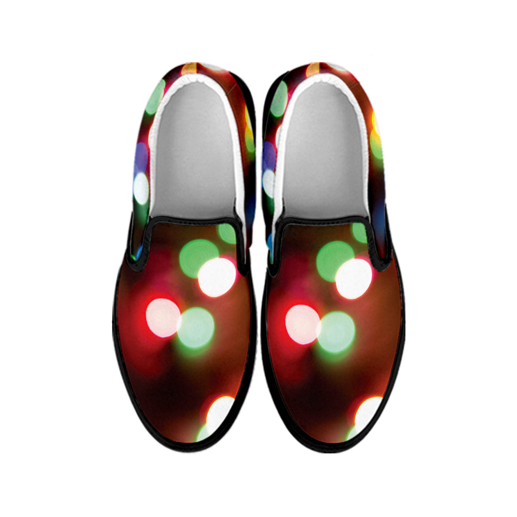 Defocused Christmas Lights Print Black Slip On Shoes