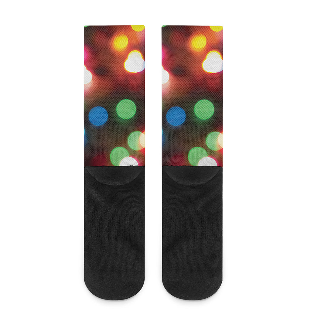 Defocused Christmas Lights Print Crew Socks