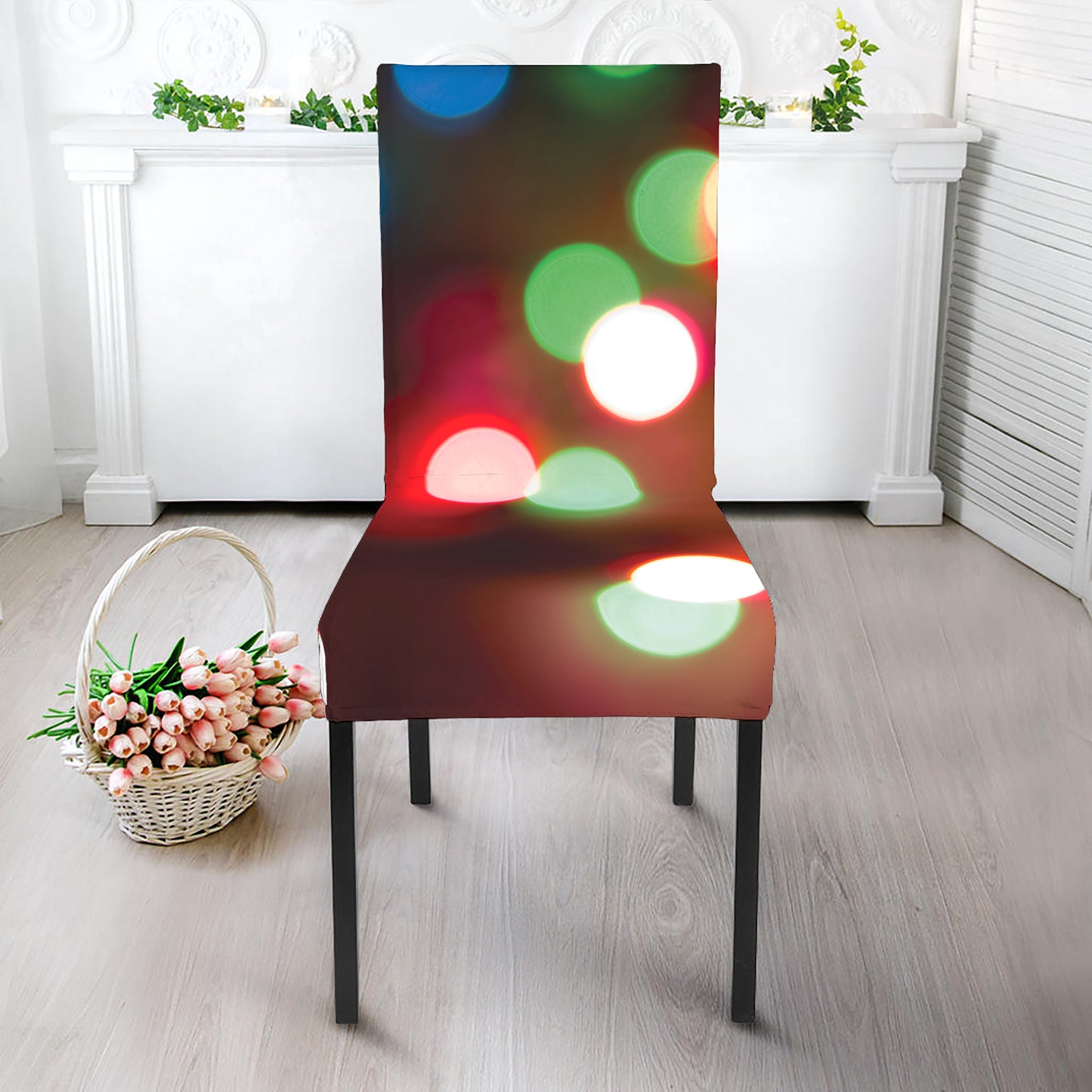 Defocused Christmas Lights Print Dining Chair Slipcover