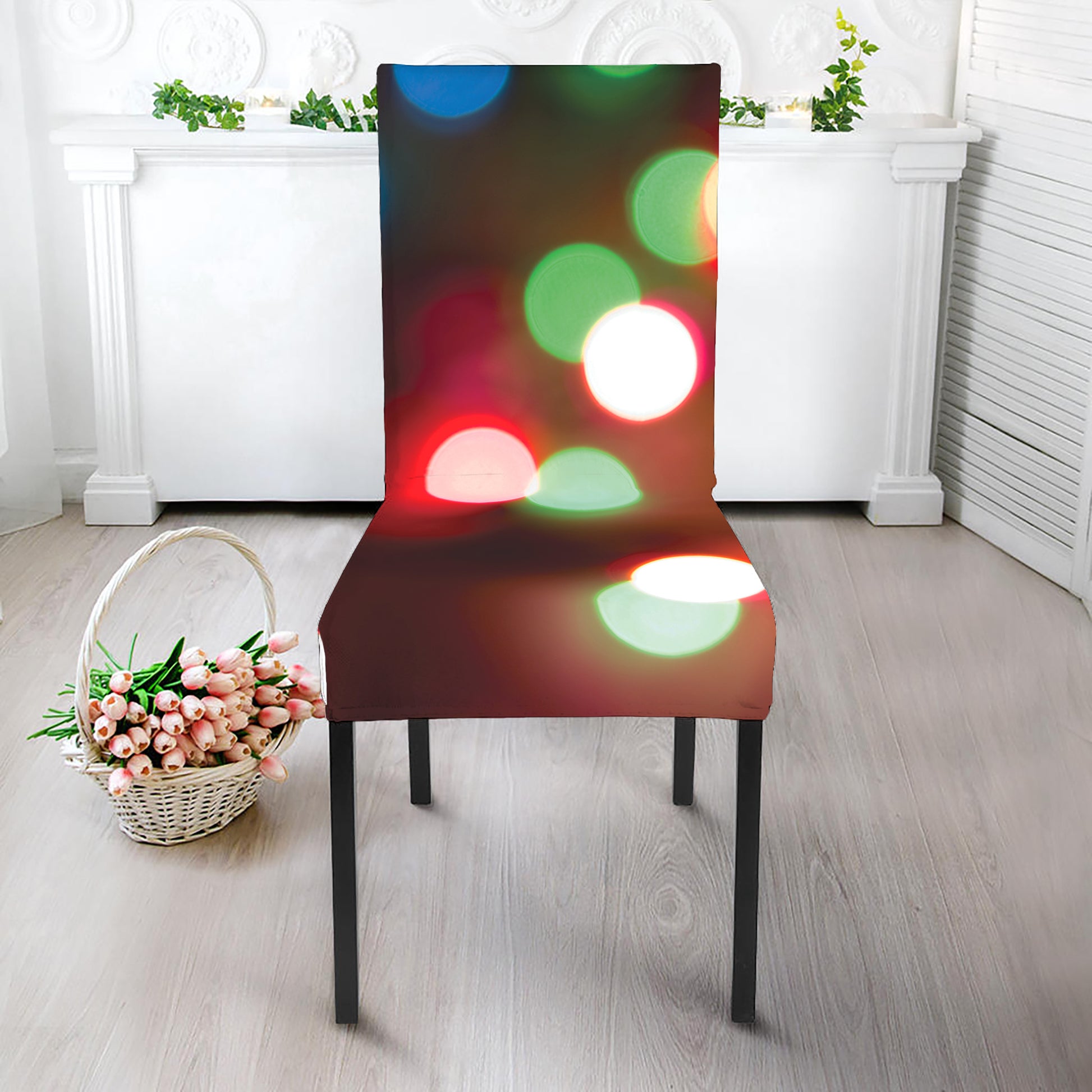 Defocused Christmas Lights Print Dining Chair Slipcover