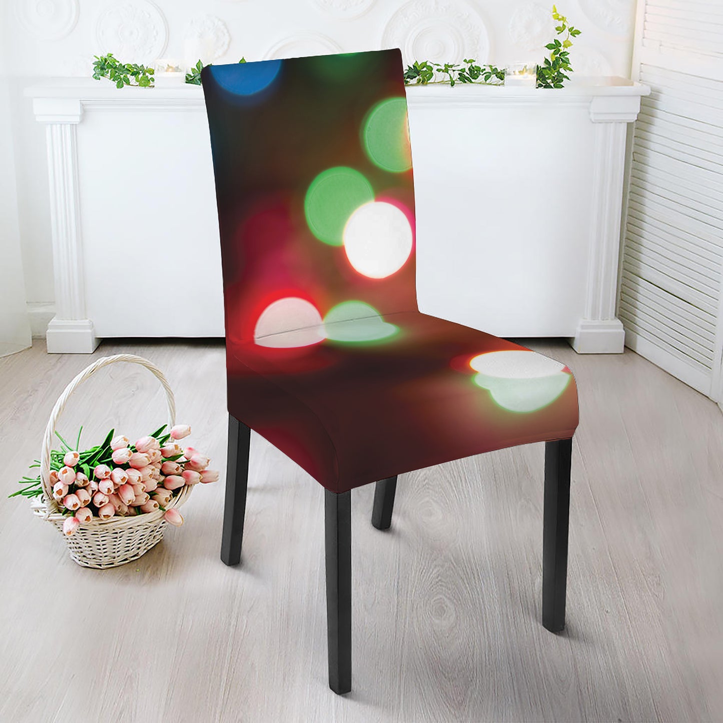 Defocused Christmas Lights Print Dining Chair Slipcover