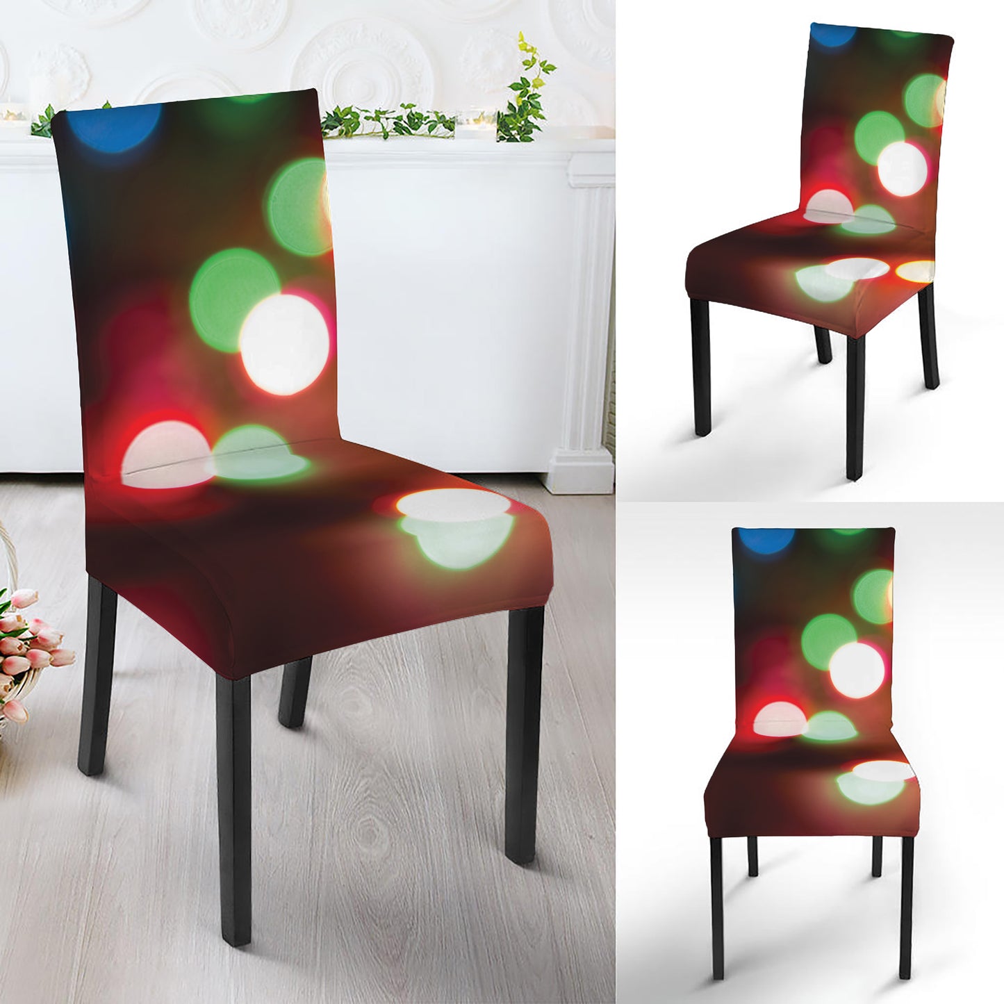 Defocused Christmas Lights Print Dining Chair Slipcover