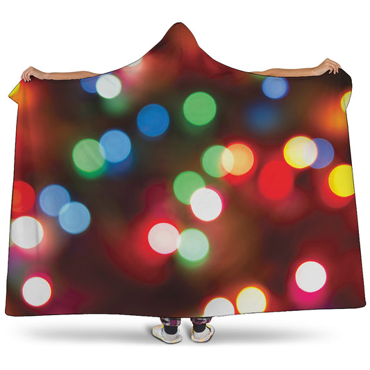 Defocused Christmas Lights Print Hooded Blanket