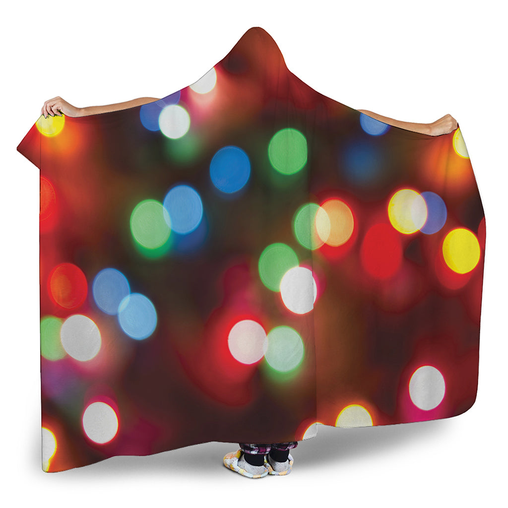 Defocused Christmas Lights Print Hooded Blanket