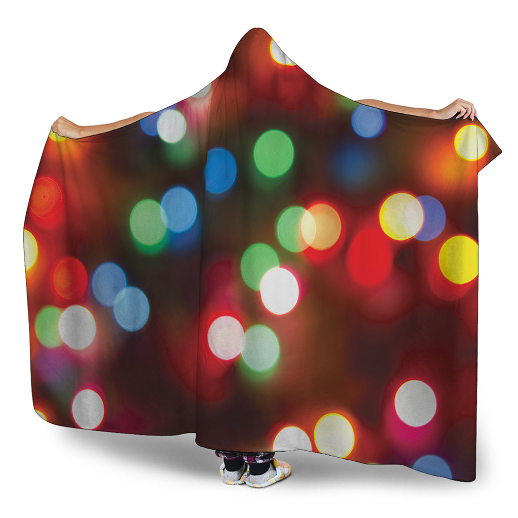 Defocused Christmas Lights Print Hooded Blanket
