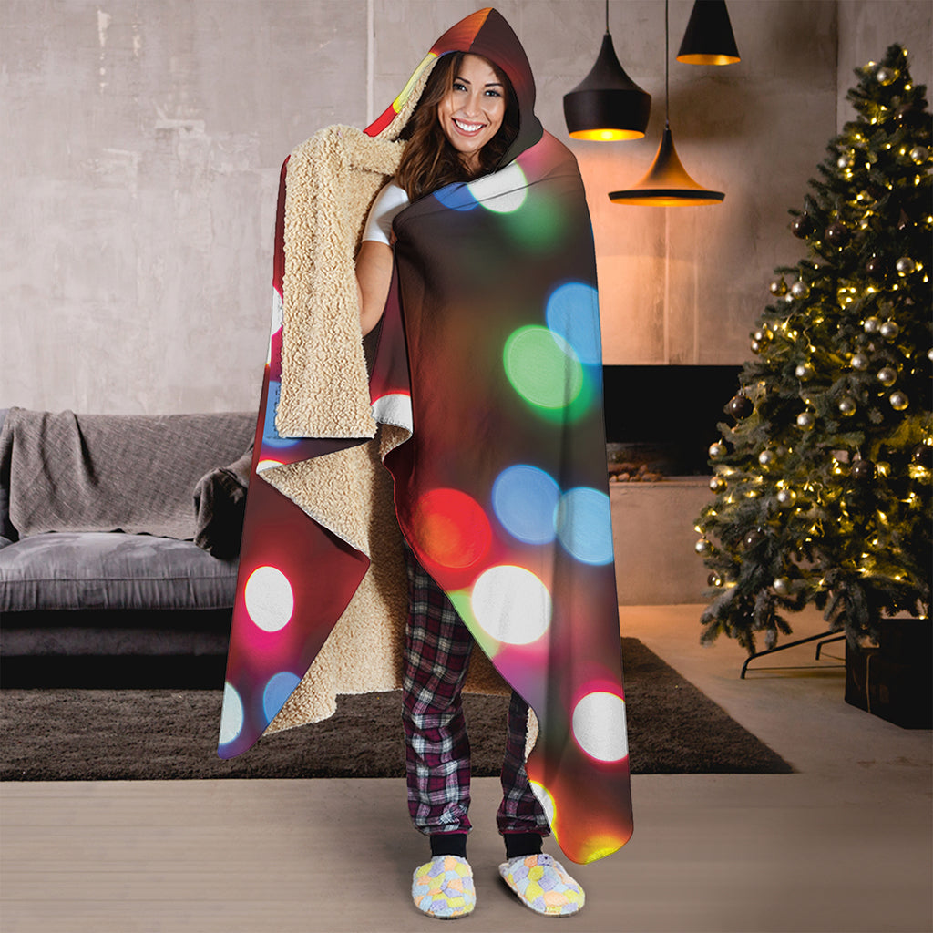 Defocused Christmas Lights Print Hooded Blanket