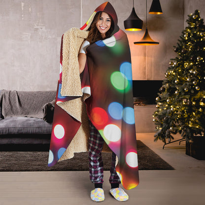 Defocused Christmas Lights Print Hooded Blanket