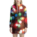 Defocused Christmas Lights Print Pullover Hoodie Dress