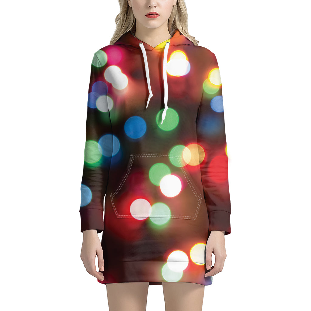 Defocused Christmas Lights Print Hoodie Dress