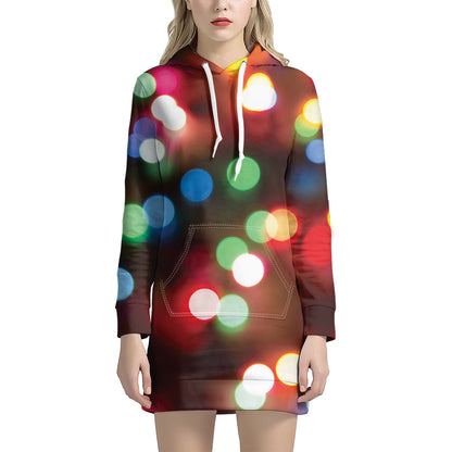 Defocused Christmas Lights Print Hoodie Dress
