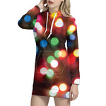 Defocused Christmas Lights Print Hoodie Dress