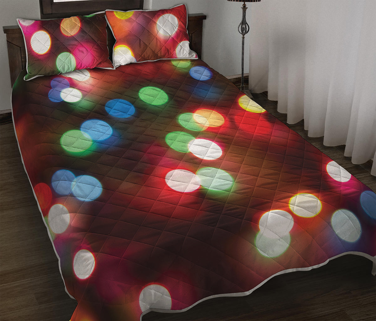 Defocused Christmas Lights Print Quilt Bed Set