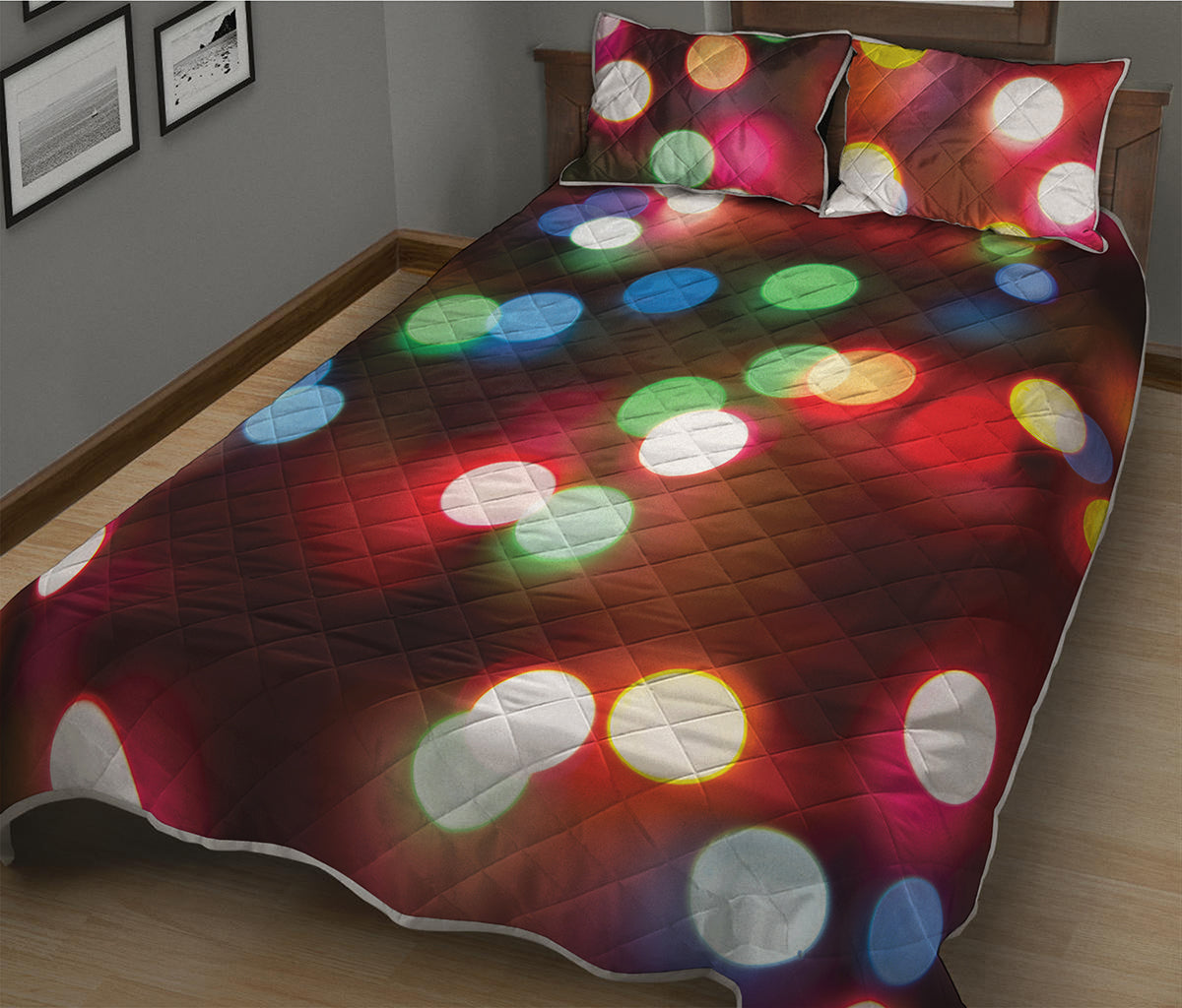 Defocused Christmas Lights Print Quilt Bed Set
