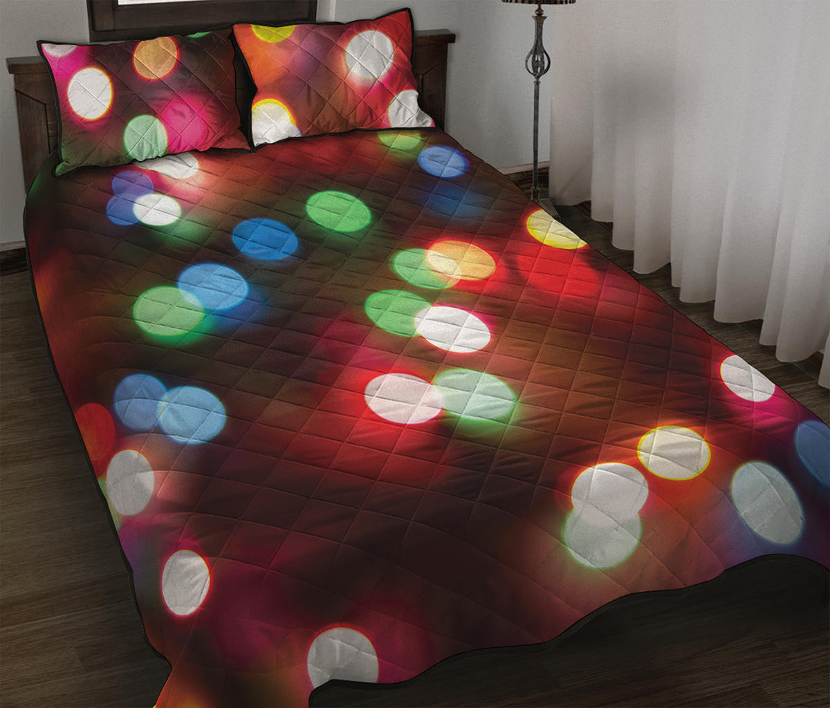 Defocused Christmas Lights Print Quilt Bed Set