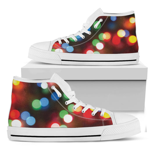 Defocused Christmas Lights Print White High Top Shoes