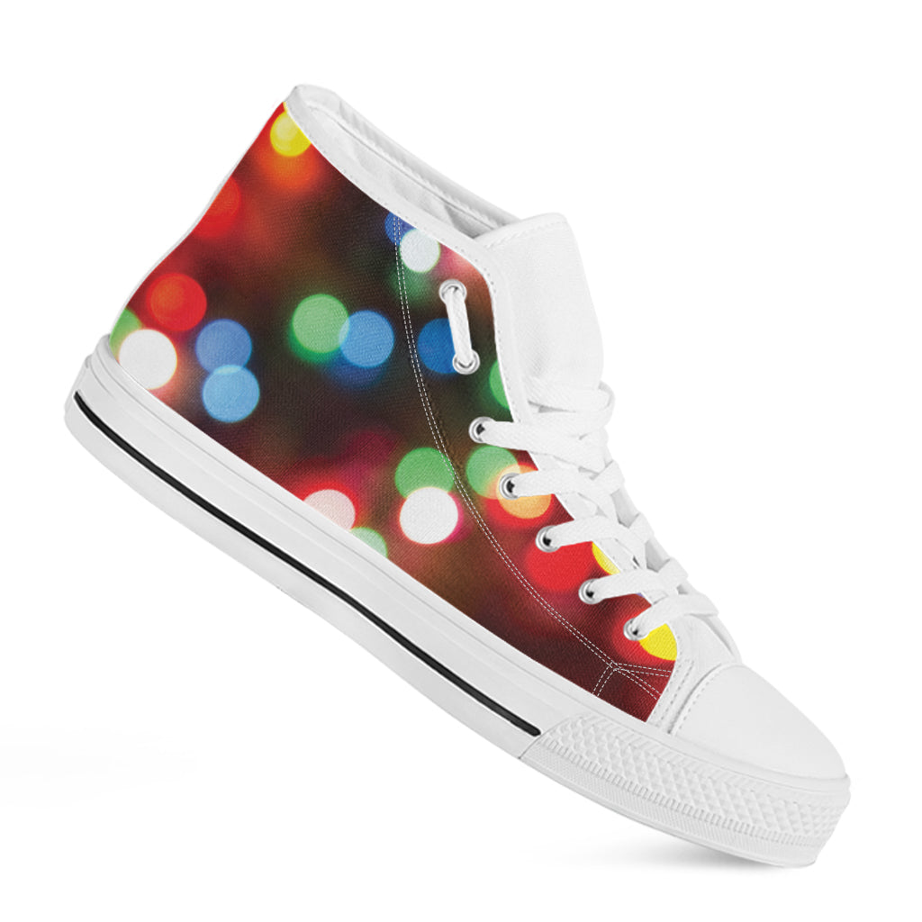 Defocused Christmas Lights Print White High Top Shoes