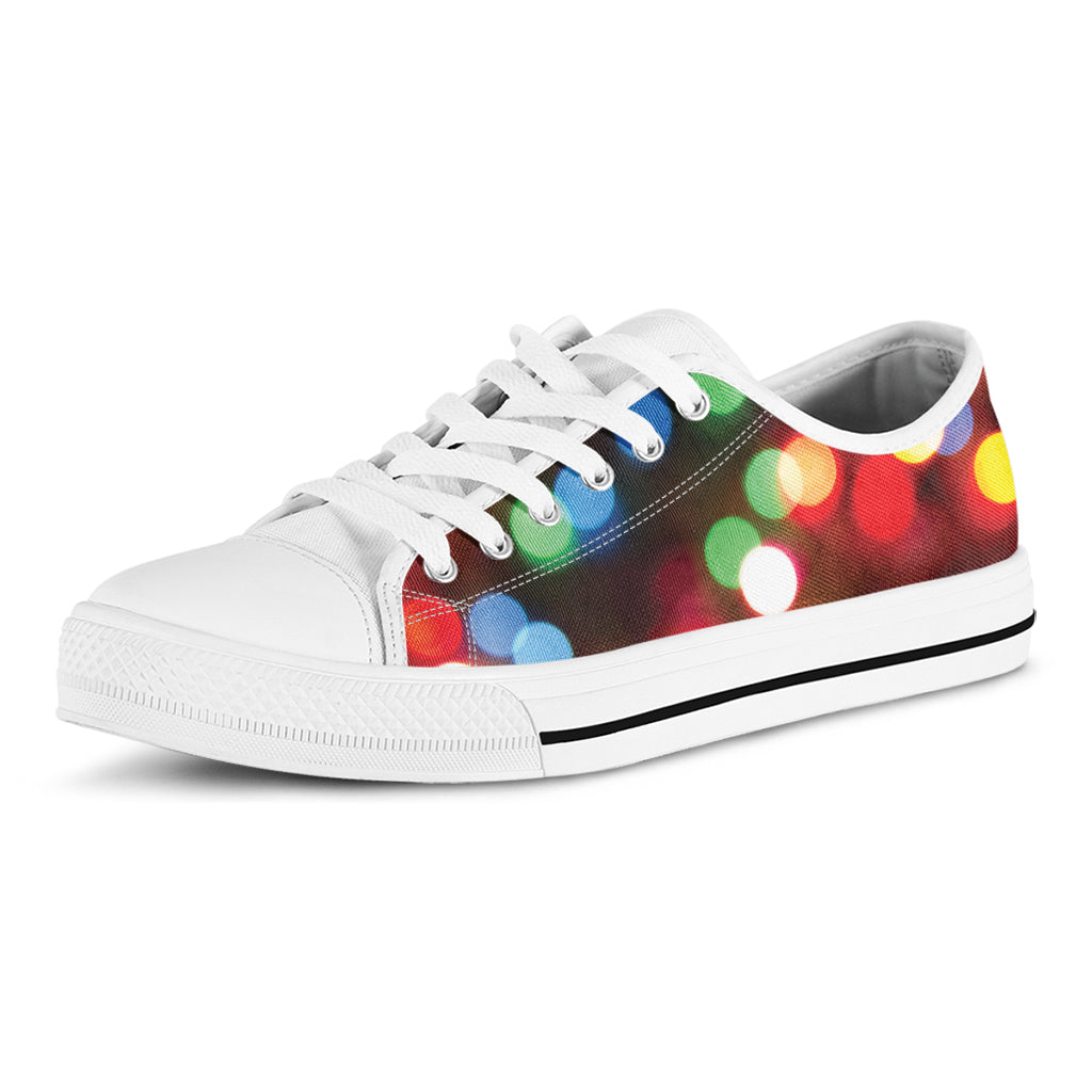 Defocused Christmas Lights Print White Low Top Shoes