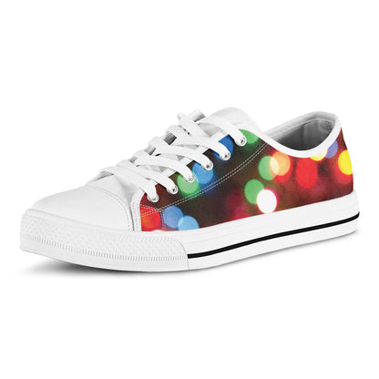 Defocused Christmas Lights Print White Low Top Shoes