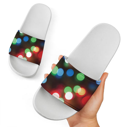 Defocused Christmas Lights Print White Slide Sandals