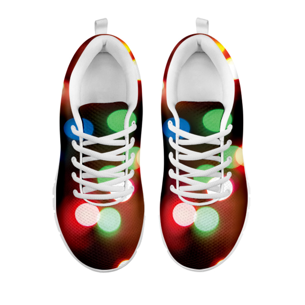 Defocused Christmas Lights Print White Sneakers