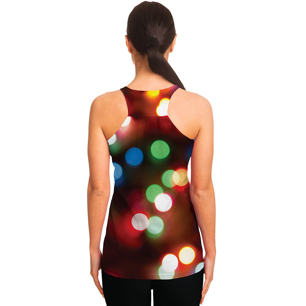 Defocused Christmas Lights Print Women's Racerback Tank Top