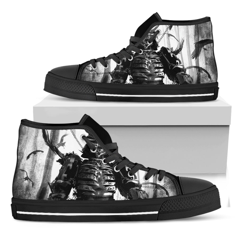 Demon Samurai Print Black High Top Shoes