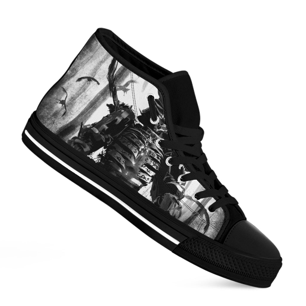 Demon Samurai Print Black High Top Shoes