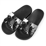 Demon Samurai Print Black Slide Sandals