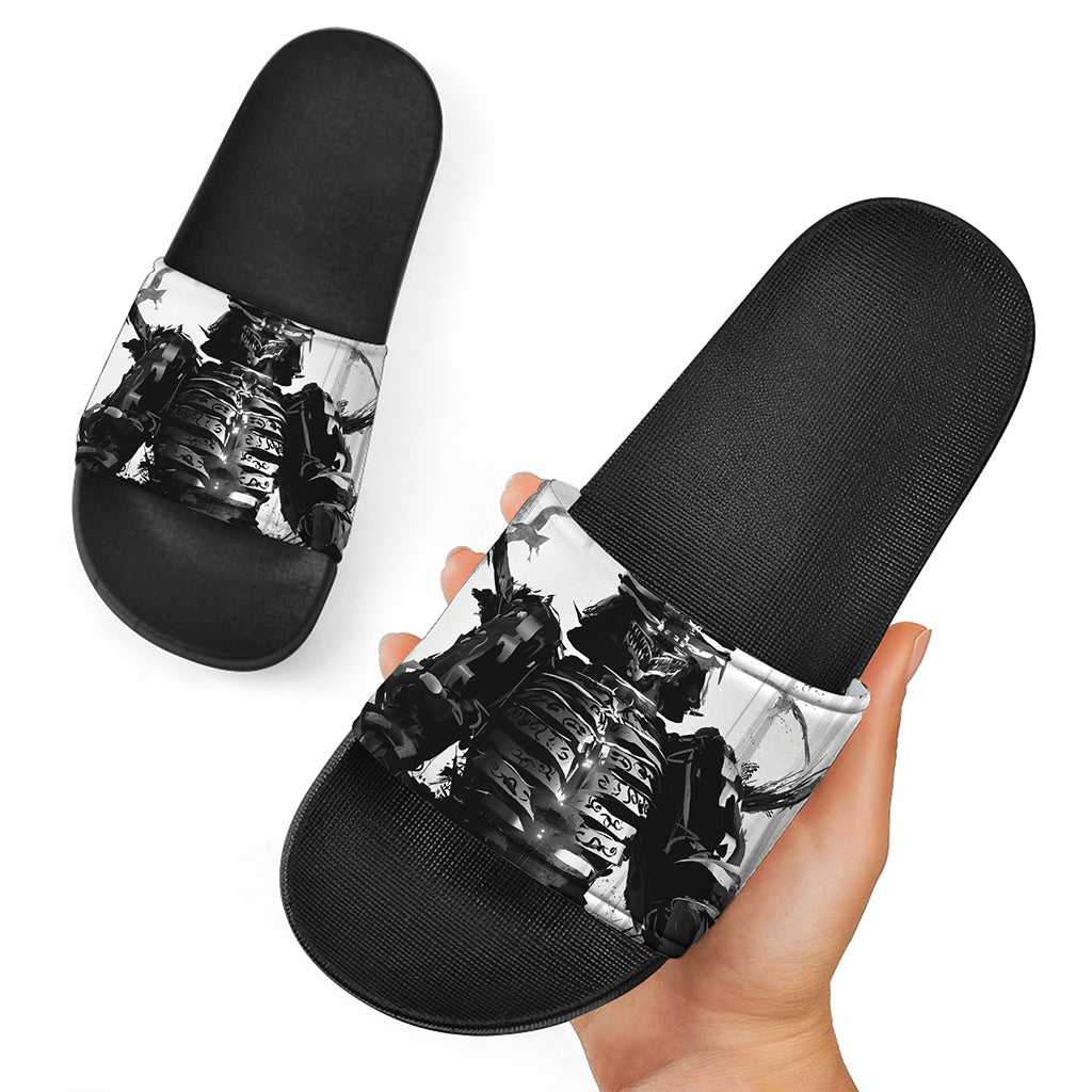 Demon Samurai Print Black Slide Sandals
