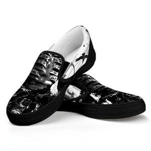 Demon Samurai Print Black Slip On Shoes