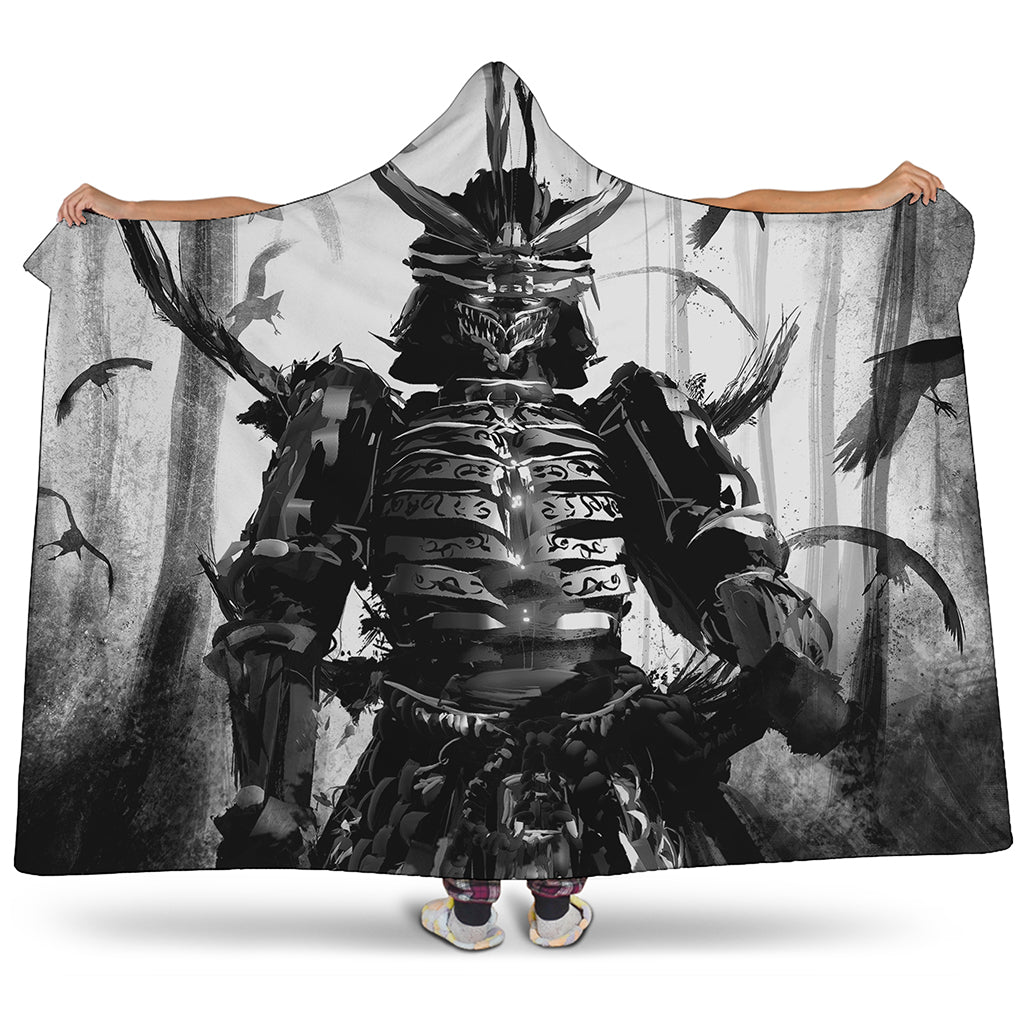 Demon Samurai Print Hooded Blanket